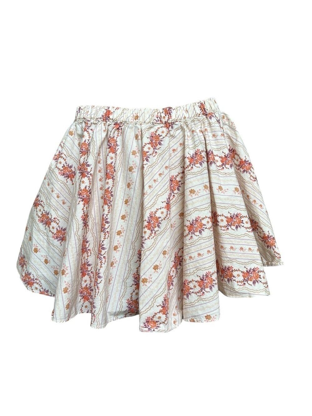 Free People Gaia Printed Mini Skirt Floral Cream Skirt Cotton Size M Festival - Picture 4 of 9